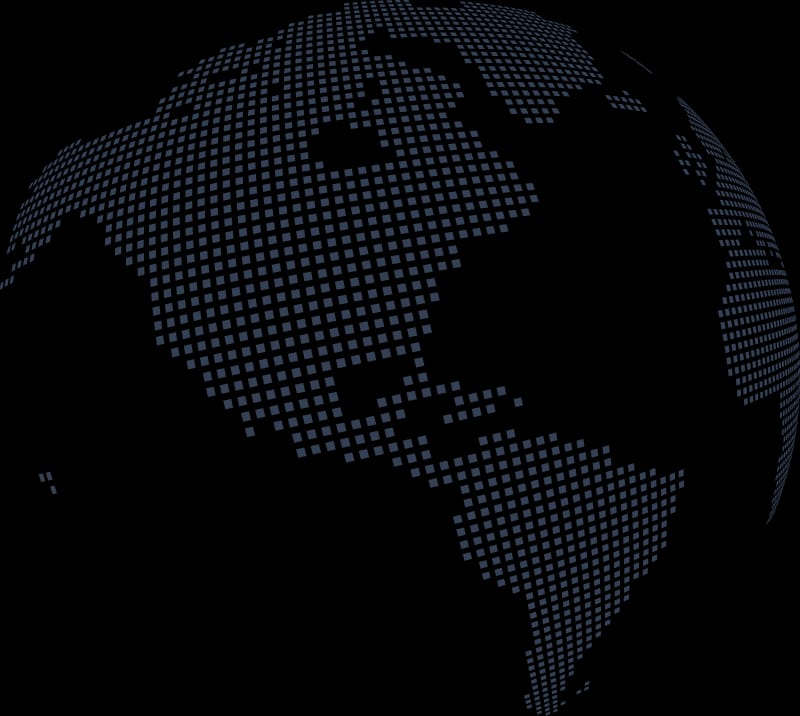 A dotted globe design depicting a stylized representation of Earth.